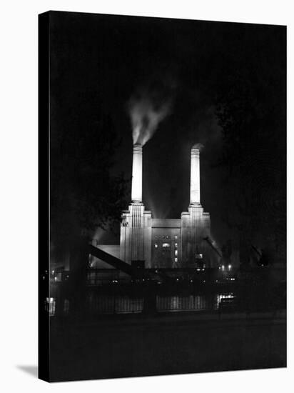 Battersea Power Station Floodlit at Night, 1951-null-Stretched Canvas