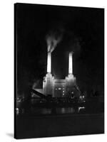 Battersea Power Station Floodlit at Night, 1951-null-Stretched Canvas