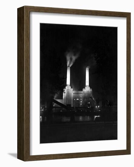 Battersea Power Station Floodlit at Night, 1951-null-Framed Photographic Print