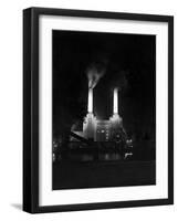 Battersea Power Station Floodlit at Night, 1951-null-Framed Photographic Print