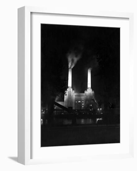 Battersea Power Station Floodlit at Night, 1951-null-Framed Photographic Print