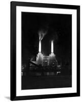 Battersea Power Station Floodlit at Night, 1951-null-Framed Photographic Print