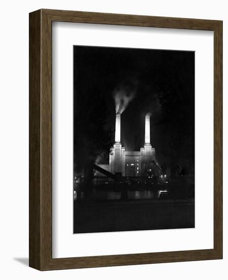 Battersea Power Station Floodlit at Night, 1951-null-Framed Photographic Print