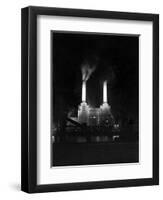 Battersea Power Station Floodlit at Night, 1951-null-Framed Photographic Print