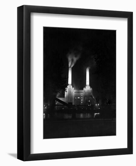 Battersea Power Station Floodlit at Night, 1951-null-Framed Photographic Print