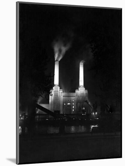 Battersea Power Station Floodlit at Night, 1951-null-Mounted Photographic Print