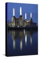 Battersea Power Station in London at Dusk with the Thames in the Foreground, London, England-David Bank-Stretched Canvas