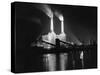 Battersea Power Station Lit up at Night, 1951-null-Stretched Canvas
