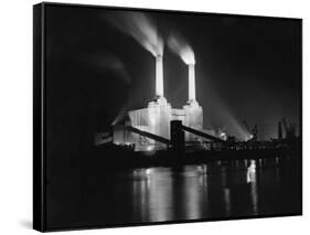 Battersea Power Station Lit up at Night, 1951-null-Framed Stretched Canvas