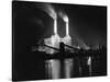 Battersea Power Station Lit up at Night, 1951-null-Stretched Canvas