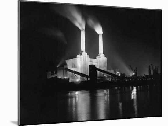 Battersea Power Station Lit up at Night, 1951-null-Mounted Photographic Print