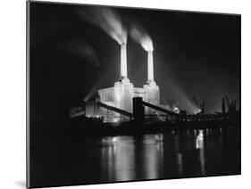 Battersea Power Station Lit up at Night, 1951-null-Mounted Photographic Print