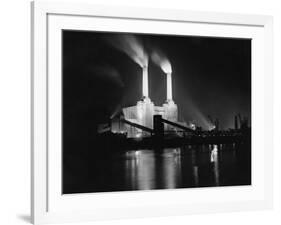 Battersea Power Station Lit up at Night, 1951-null-Framed Photographic Print