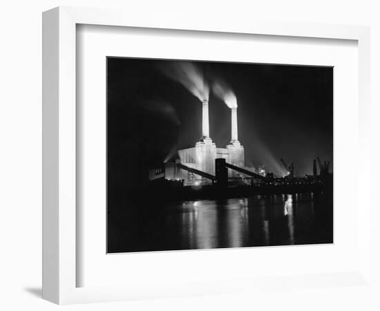 Battersea Power Station Lit up at Night, 1951-null-Framed Photographic Print