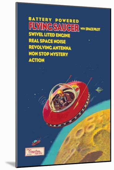 Battery Powered Flying Saucer with Space Pilot-null-Mounted Art Print