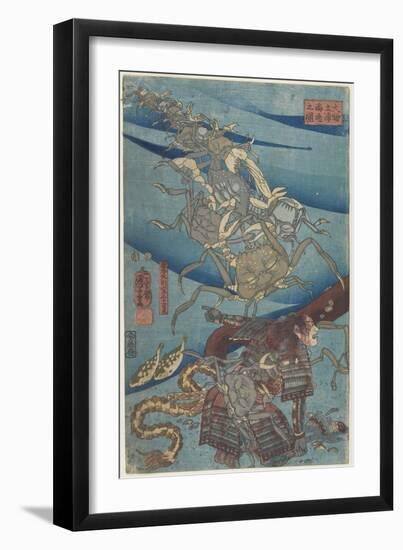 Battle at the Bottom of the Sea Off Daimotsu Beach, 1847-1852-Utagawa Kuniyoshi-Framed Giclee Print