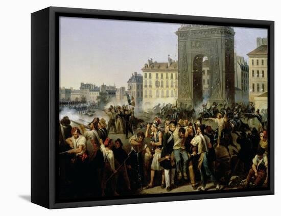 Battle at the Porte Saint-Denis, 28th July 1830-Hippolyte Lecomte-Framed Stretched Canvas