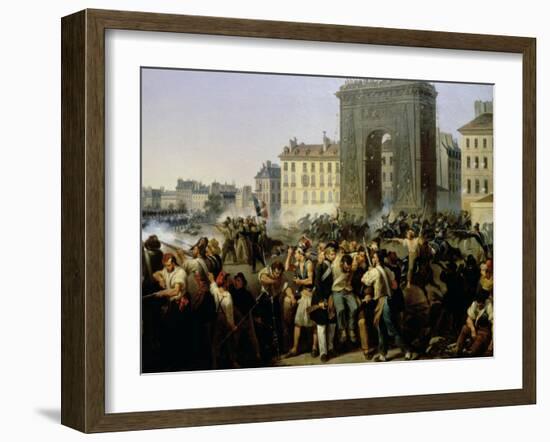 Battle at the Porte Saint-Denis, 28th July 1830-Hippolyte Lecomte-Framed Giclee Print