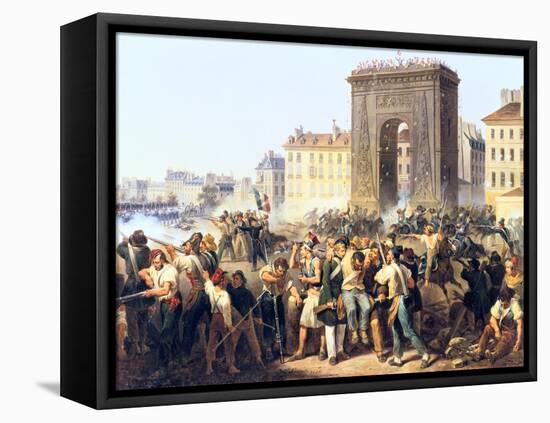 Battle at the Porte St Denis, 28th July, 1830, Paris-Hippolyte Lecomte-Framed Stretched Canvas