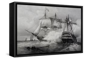 Battle Between American 74-Gun Ship and British Frigate-null-Framed Stretched Canvas