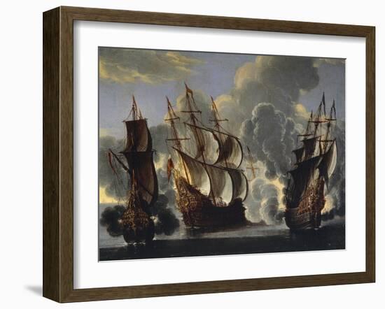 Battle Between British and French Ships in Mediterranean-null-Framed Giclee Print