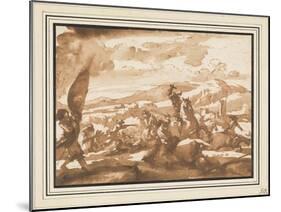 Battle Between Cavalry and Foot Soldiers (Pen and Ink with Brown Wash on Paper)-Jacques Courtois-Mounted Giclee Print