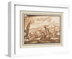 Battle Between Cavalry and Foot Soldiers (Pen and Ink with Brown Wash on Paper)-Jacques Courtois-Framed Giclee Print