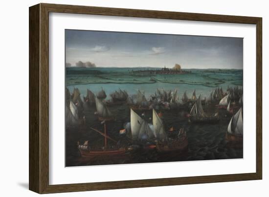 Battle Between Dutch and Spanish Ships on the Haarlemmermeer, C.1629-Hendrick Cornelisz. Vroom-Framed Giclee Print