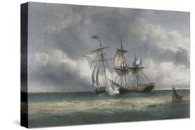 Battle Between French Pirate Ship L'Unite' and English Cutter Swan-null-Stretched Canvas