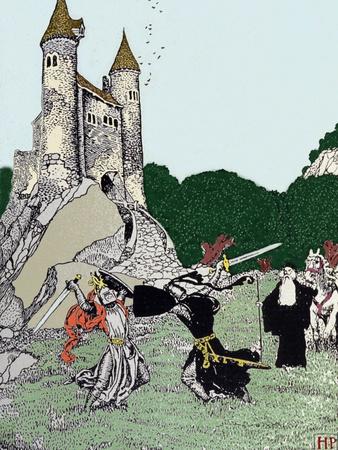 'Battle between King Arthur (Artus) and the Black Knight in the ...