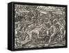 Battle Between Margageaz and Tabajares Tribes, Engraving from Universal Cosmology-Andre Thevet-Framed Stretched Canvas