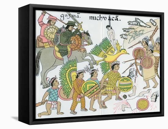 Battle Between Nuno De Guzman and Inhabitants of Michuacan, Mexico, 16th Century-Lienzo de Tlazcala-Framed Stretched Canvas