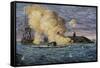 Battle Between the Monitor and the Merrimac, Hampton Roads, 1862-null-Framed Stretched Canvas