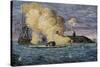 Battle Between the Monitor and the Merrimac, Hampton Roads, 1862-null-Stretched Canvas