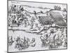 Battle Between the Natives and the Spaniards in South America from Vera Historia Navigationis, 1599-null-Mounted Giclee Print