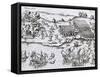 Battle Between the Natives and the Spaniards in South America from Vera Historia Navigationis, 1599-null-Framed Stretched Canvas