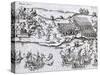 Battle Between the Natives and the Spaniards in South America from Vera Historia Navigationis, 1599-null-Stretched Canvas