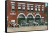 Battle Creek, Michigan - Fire Station No 1 with Firetrucks and Firefighters-Lantern Press-Framed Stretched Canvas