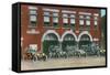 Battle Creek, Michigan - Fire Station No 1 with Firetrucks and Firefighters-Lantern Press-Framed Stretched Canvas