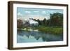 Battle Creek, Michigan - Train Along the Battle Creek River Scene-Lantern Press-Framed Art Print