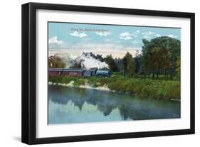 Battle Creek, Michigan - Train Along the Battle Creek River Scene-Lantern Press-Framed Art Print