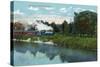 Battle Creek, Michigan - Train Along the Battle Creek River Scene-Lantern Press-Stretched Canvas