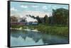 Battle Creek, Michigan - Train Along the Battle Creek River Scene-Lantern Press-Framed Stretched Canvas