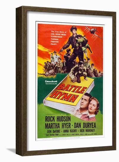 Battle Hymn, Bottom from Left: Rock Hudson, Martha Hyer, 1957-null-Framed Art Print