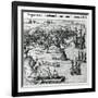 Battle in Jamaica Between Christopher Columbus (1451-1506) and Francisco Poraz-Theodore de Bry-Framed Giclee Print