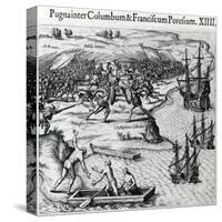 Battle in Jamaica Between Christopher Columbus (1451-1506) and Francisco Poraz-Theodore de Bry-Stretched Canvas