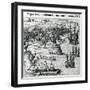 Battle in Jamaica Between Christopher Columbus (1451-1506) and Francisco Poraz-Theodore de Bry-Framed Giclee Print