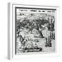 Battle in Jamaica Between Christopher Columbus (1451-1506) and Francisco Poraz-Theodore de Bry-Framed Giclee Print