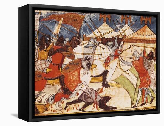 Battle in the Greek Camp, Miniature from Trojan History, Manuscript, Spain 15th Century-null-Framed Stretched Canvas