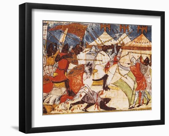 Battle in the Greek Camp, Miniature from Trojan History, Manuscript, Spain 15th Century-null-Framed Giclee Print